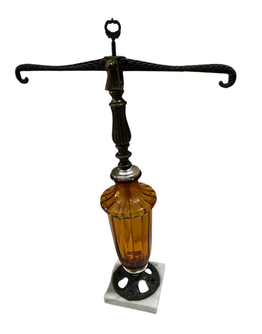 Vintage Amber Glass and Cast Iron Scale on Marble Base