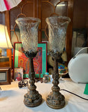 Pair of Brass and Glass Detailed Lamps