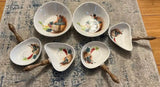 Porcelain Skillet, Dipping Dish, Vintage Appetizer Set With Wooden Handles- Set of 6