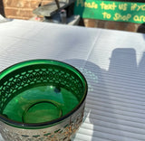 Trio of Green Glass and Silver Serving Pieces
