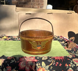 Large Wooden Round Basket With Eagle Accents