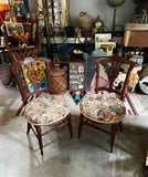 Antique Pair of Wooden Carved Accent Chairs With Central Medallion Detail