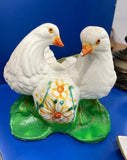 Chalkware Birds Sculpture With Floral Details