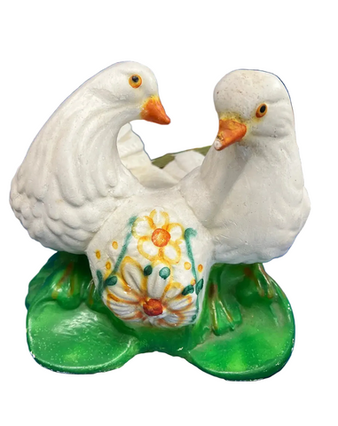 Chalkware Birds Sculpture With Floral Details