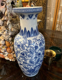 Large Blue and White Ceramic Chinoserie Vase