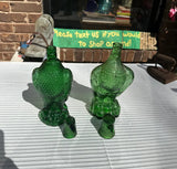 Pair of Green Glass Eagle Decanters