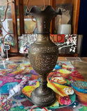 Large Brass Hand Painted Design Vase