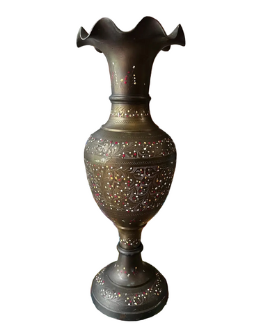 Large Brass Hand Painted Design Vase