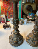 Pair of Brass and Glass Detailed Lamps