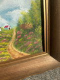 Small Signed Gold Framed Farmhouse and Foliage Landscape Painting on Canvas