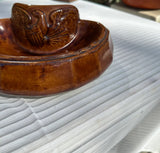 Pair of Ceramic Green and Brown Catchalls With Eagle Accents