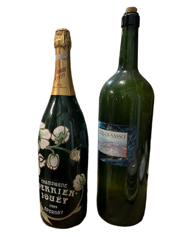 Pair of Green Glass Oversized Champagne Bottles