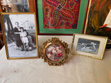 Trio of Vintage Framed Black and White Photos and Flowers