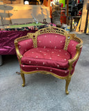 (Rentable Only) Red Bee Fabric Cushioned Chair With Gold Accents