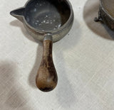 Pair of Vintage Silver Silent Butler and Serving Dish With Spout and Wooden Handles