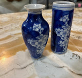 Pair of Vintage Miniature Blue and White Floral Asian Style Vases