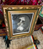 Black and White Vintage Print of Woman in Fancy Hat, Framed