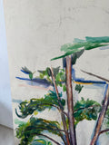 Abstract Watercolor Tree Scene Painting, Signed De Pole