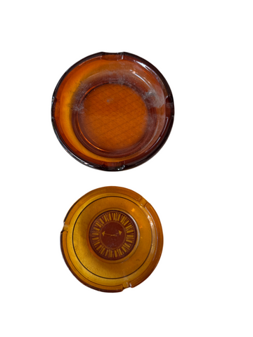 Pair of Round Amber Colored Glass Ashtrays