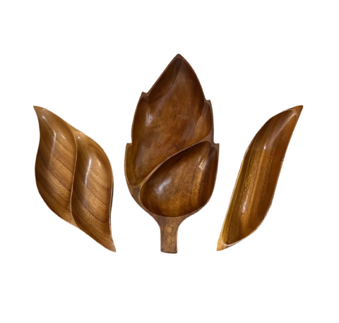 Trio of Wooden Hand Carved Leaf Catchalls