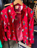 Red Button Down Cowboy Style Shirt With Shoulder Pads