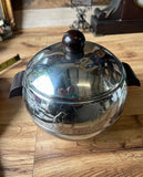 Silver Round Ice Bucket/Champagne Bucket With Wood Handles and Penguin Details