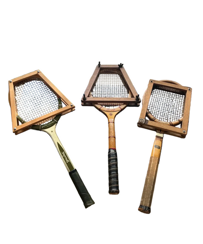 Vintage Trio of Spalding and Slazenger Wooden Tennis Rackets With Guards
