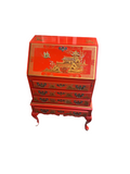 Bright Red Asian Wooden Secretary