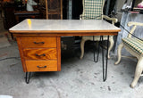 Vintage Petite Wooden Desk With Iron Legs