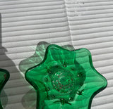 Pair of Green Glass Star Candlestick Holders
