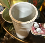 Vintage Asian Style White Ceramic Skinny Vase With Floral Accents