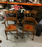 Pair of Vintage Leather Seated Wooden Chairs