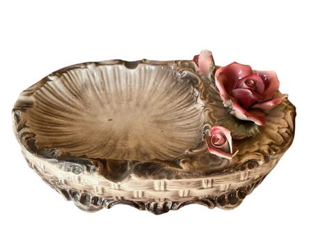 Italian Ceramic Pink Floral Decorative Catchall