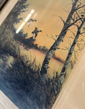 Vintage Signed Duck Painting, Titled "End of Day" in Frame