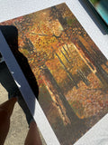 Dark Fall Woods Foliage Landscape Painting on Canvas