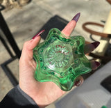 Pair of Green Glass Star Candlestick Holders