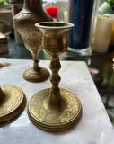 Brass Trio of Desk Accessories Candleholders and Vase