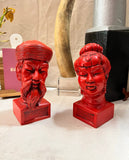 Pair of Red Asian Busts