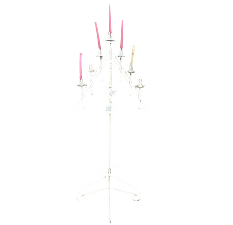 Large White Metal Standing Candle Holder