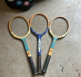 Vintage Collection of Blue Wooden Tennis Rackets