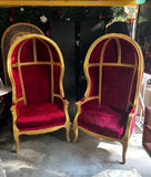 Pair of Gold Trim Red Baroque Porters Chairs