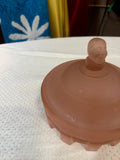 Art Deco Frosted Pink Depression Glass Catchall and Lid With Bust Details