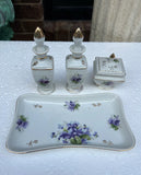 Collection of Ceramic Decorative Vases and Tray With Purple Flower Details