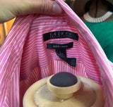 90's Ralph Lauren Pink and White Striped Button Down Shirt With 3/4 Length Sleeves, Size L
