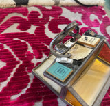Vintage Amber Glass and Metal Figure Business Card Holder