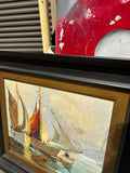 Large Framed Sailboat Painting Signed Ramey