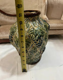 Majolica Style Green Vase Signed
