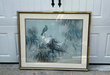 Signed Painting of Bird and Foliage in Gold Bamboo Frame