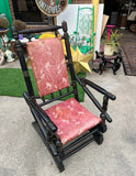 1800s Spool Wooden Rocking Chair With Red Cushions