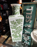 1970s Green and White Asian Style Detailed Ceramic Vase With Stand